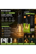 Winnboss EKL-06 G-912 USB Şarjlı Kamp Lambası – Seyyar Rustik Ampul, Mandallı Kanca Askılık - Görsel 2