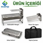 E-Camp Katlanabilir Kamp Mangalı – 50 x 32 cm | 20 cm Yükseklik | Ekstra Üst Izgaralı | Taşıma Çantalı