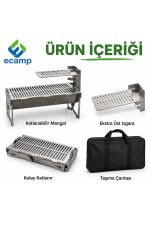 E-Camp Katlanabilir Kamp Mangalı – 50 x 32 cm | 20 cm Yükseklik | Ekstra Üst Izgaralı | Taşıma Çantalı