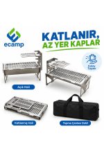 E-Camp Katlanabilir Kamp Mangalı – 50 x 32 cm | 20 cm Yükseklik | Ekstra Üst Izgaralı | Taşıma Çantalı - Görsel 2