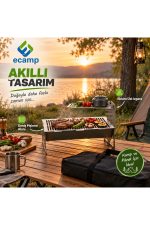 E-Camp Katlanabilir Kamp Mangalı – 50 x 32 cm | 20 cm Yükseklik | Ekstra Üst Izgaralı | Taşıma Çantalı - Görsel 3