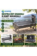 E-Camp Katlanabilir Kamp Mangalı – 50 x 32 cm | 20 cm Yükseklik | Ekstra Üst Izgaralı | Taşıma Çantalı - Görsel 5