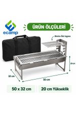 E-Camp Katlanabilir Kamp Mangalı – 50 x 32 cm | 20 cm Yükseklik | Ekstra Üst Izgaralı | Taşıma Çantalı - Görsel 6