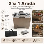 E-Camp 2’si 1 Arada Katlanabilir Ateş Çukuru ve Mangal – 41 x 41 cm | 25 cm Yükseklik | Taşıma Çantalı
