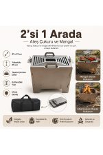 E-Camp 2’si 1 Arada Katlanabilir Ateş Çukuru ve Mangal – 41 x 41 cm | 25 cm Yükseklik | Taşıma Çantalı