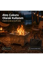 E-Camp 2’si 1 Arada Katlanabilir Ateş Çukuru ve Mangal – 41 x 41 cm | 25 cm Yükseklik | Taşıma Çantalı - Görsel 2
