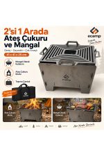 E-Camp 2’si 1 Arada Katlanabilir Ateş Çukuru ve Mangal – 41 x 41 cm | 25 cm Yükseklik | Taşıma Çantalı - Görsel 5