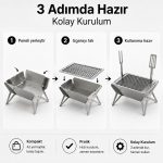 E-Camp Katlanabilir Mangal – 35 x 28 cm | 19 cm Yükseklik | Çanta, Metal Çatal ve Metal Spatula Dahil