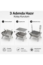E-Camp Katlanabilir Mangal – 35 x 28 cm | 19 cm Yükseklik | Çanta, Metal Çatal ve Metal Spatula Dahil