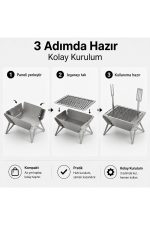 E-Camp Katlanabilir Mangal – 35 x 28 cm | 19 cm Yükseklik | Çanta, Metal Çatal ve Metal Spatula Dahil - Görsel 5